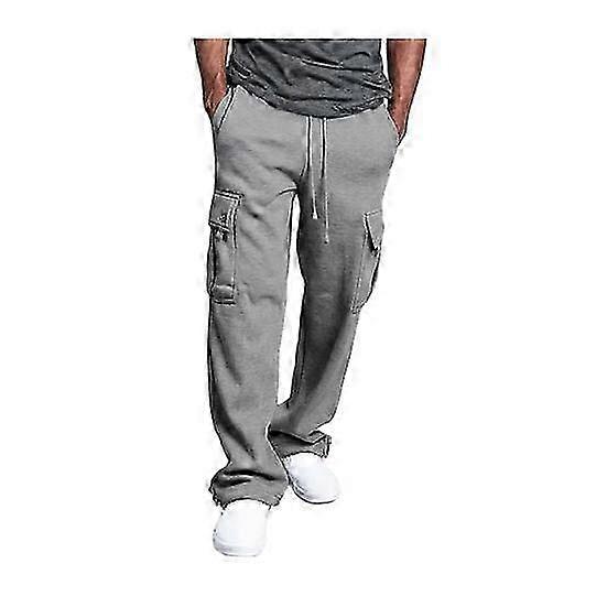 Elastic Waist Sweatpants for Men with Multi-Pockets and Wide Leg