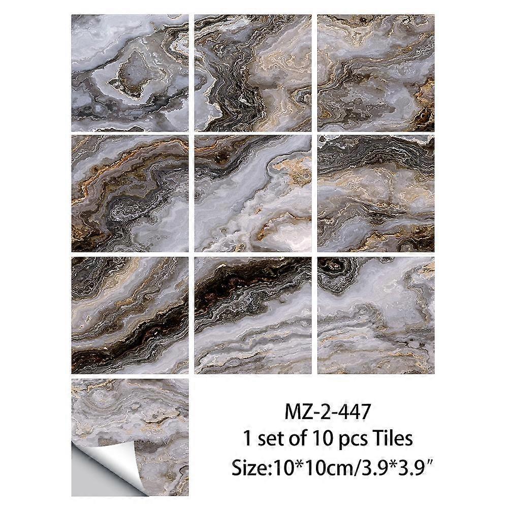 10pcs Marble Tile Sticker Self-adhesive Waterproof Wall Sticker, Removable Wallpaper