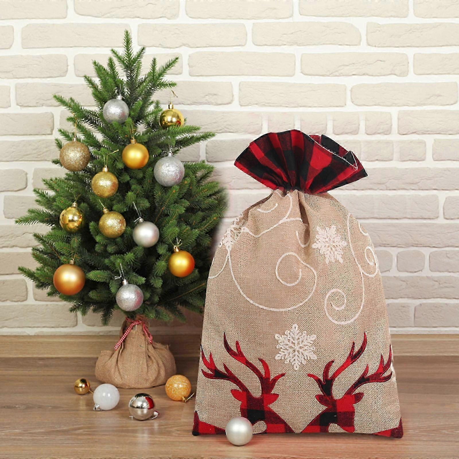 Large plaid Christmas bags with bottom drawstring for packaging