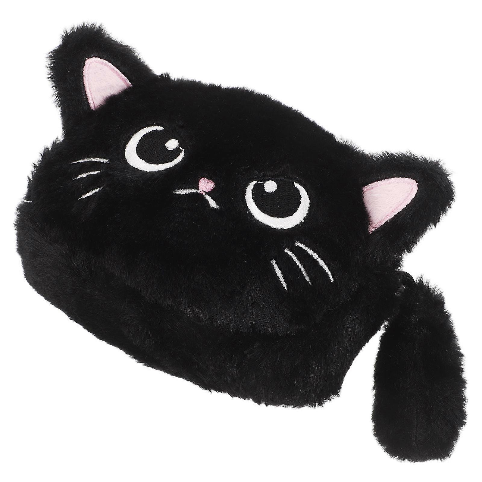 Cat Plush Coin Purse Wallet for Change Storage Use Black Color