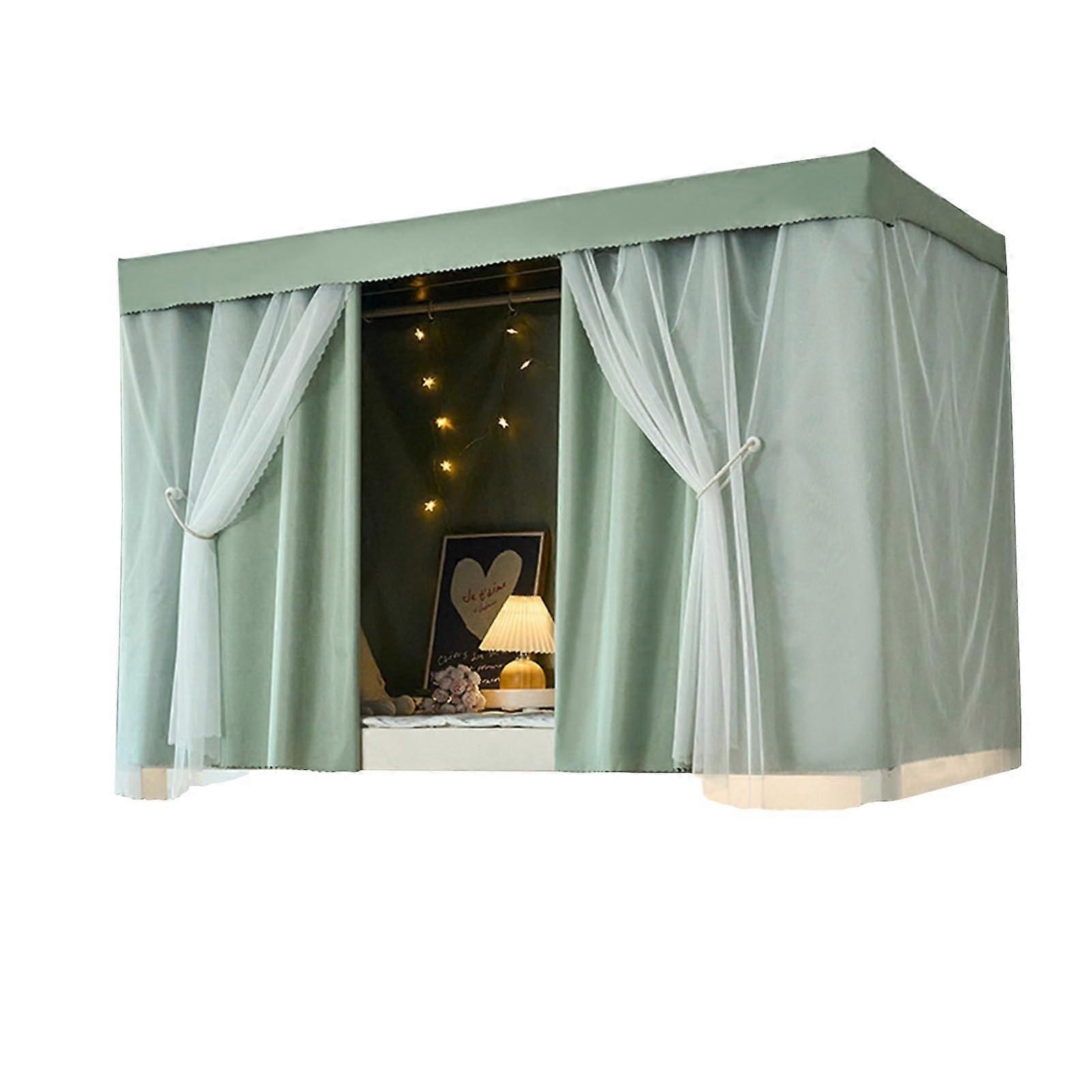 Bunk Bed Privacy Curtain Set with Light Blocking Design for College Dorm, Breathable Green Fabric