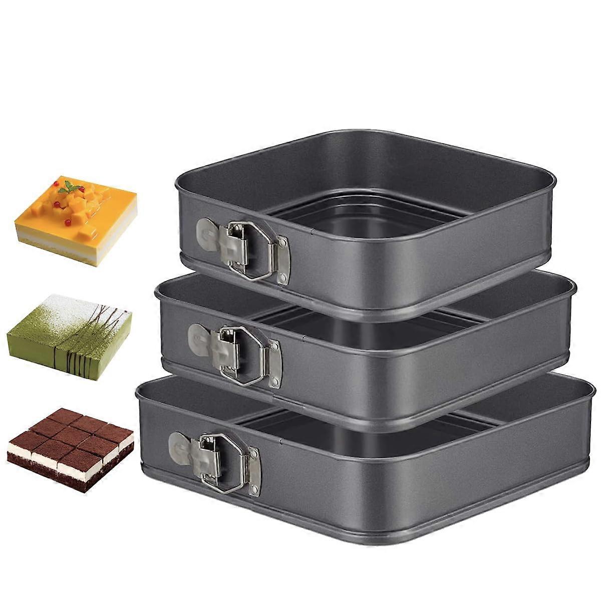 Springform Pan Set 9.5/10/11 Inch Nonstick Square Cake Pans with Quick Release Removable Bottom