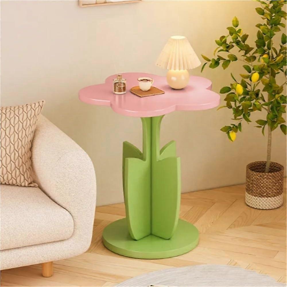 Pink Flower Shaped Coffee Table, Elegant Small Sofa Table with Pedestal Base