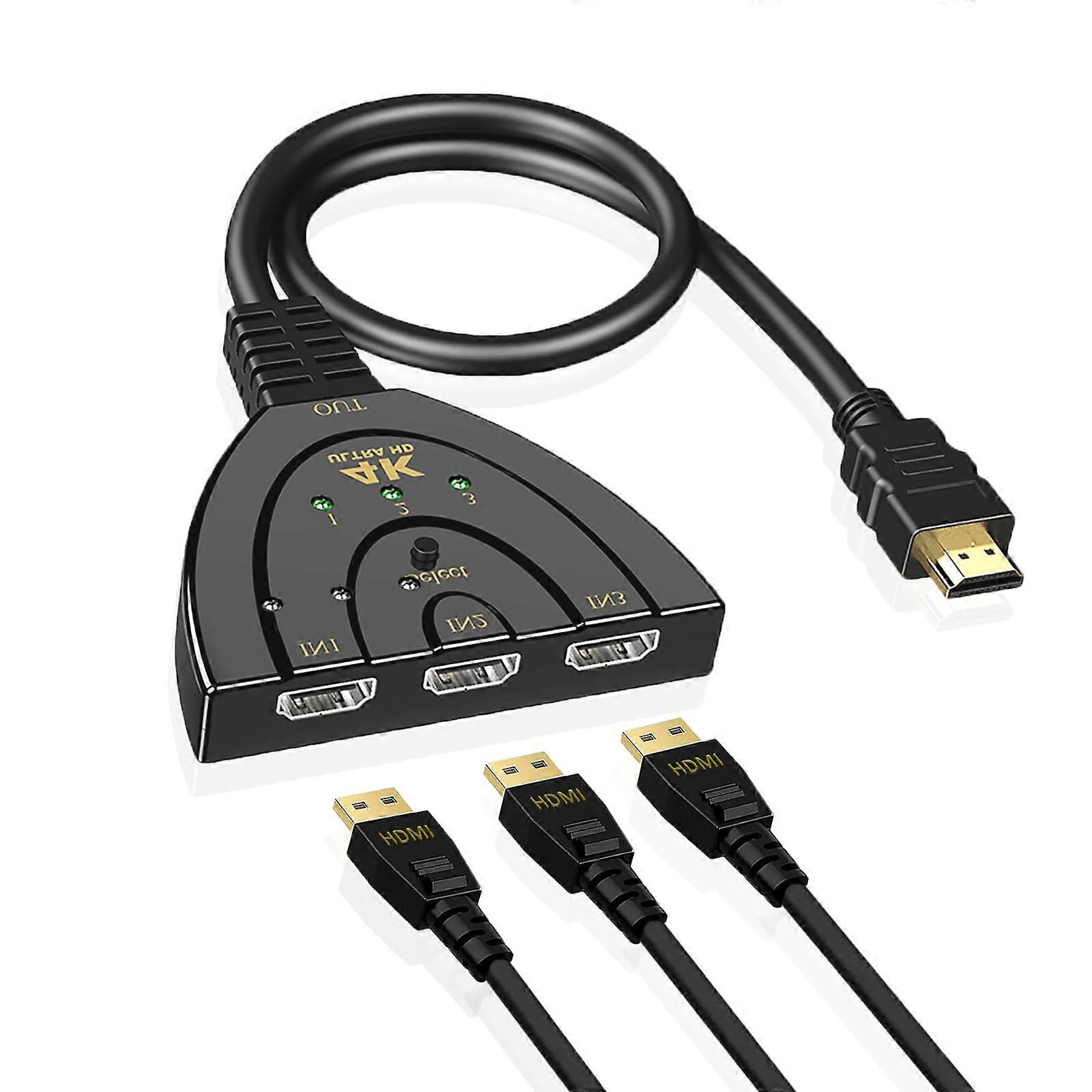 HDMI Switch 3 In 1 Out 4K Automatic Switching, Stable Signal, Compatible With Fire TV Stick PS3 Xbox HDTV Laptop Black