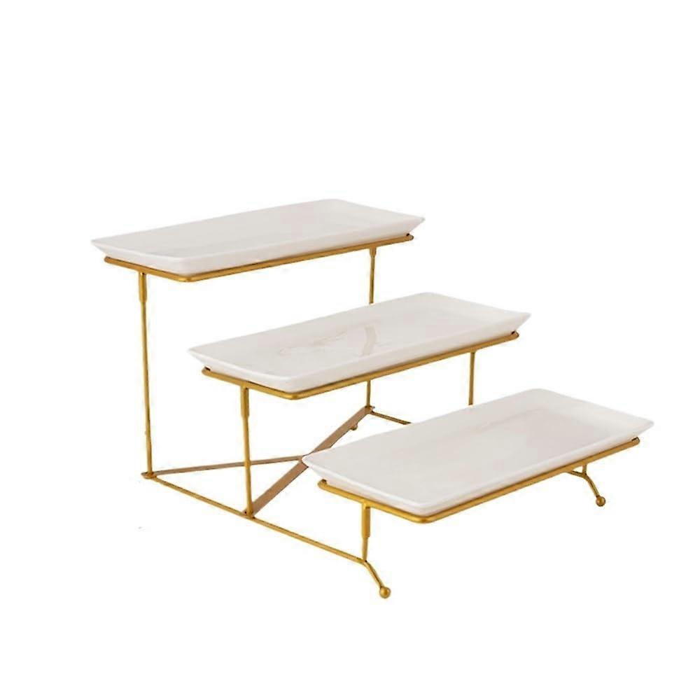 Elegant Three Tier Ceramic Serving Stand with Metal Frame for Cupcakes Desserts Fruit Display