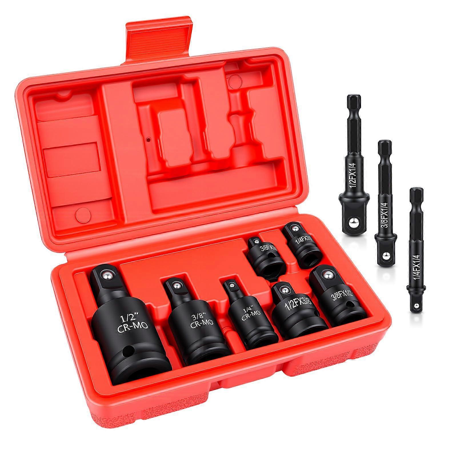 Impact Socket Adapter Set 10 Piece with Universal Joint, Drill Adapter and Reducer for Automotive DIY