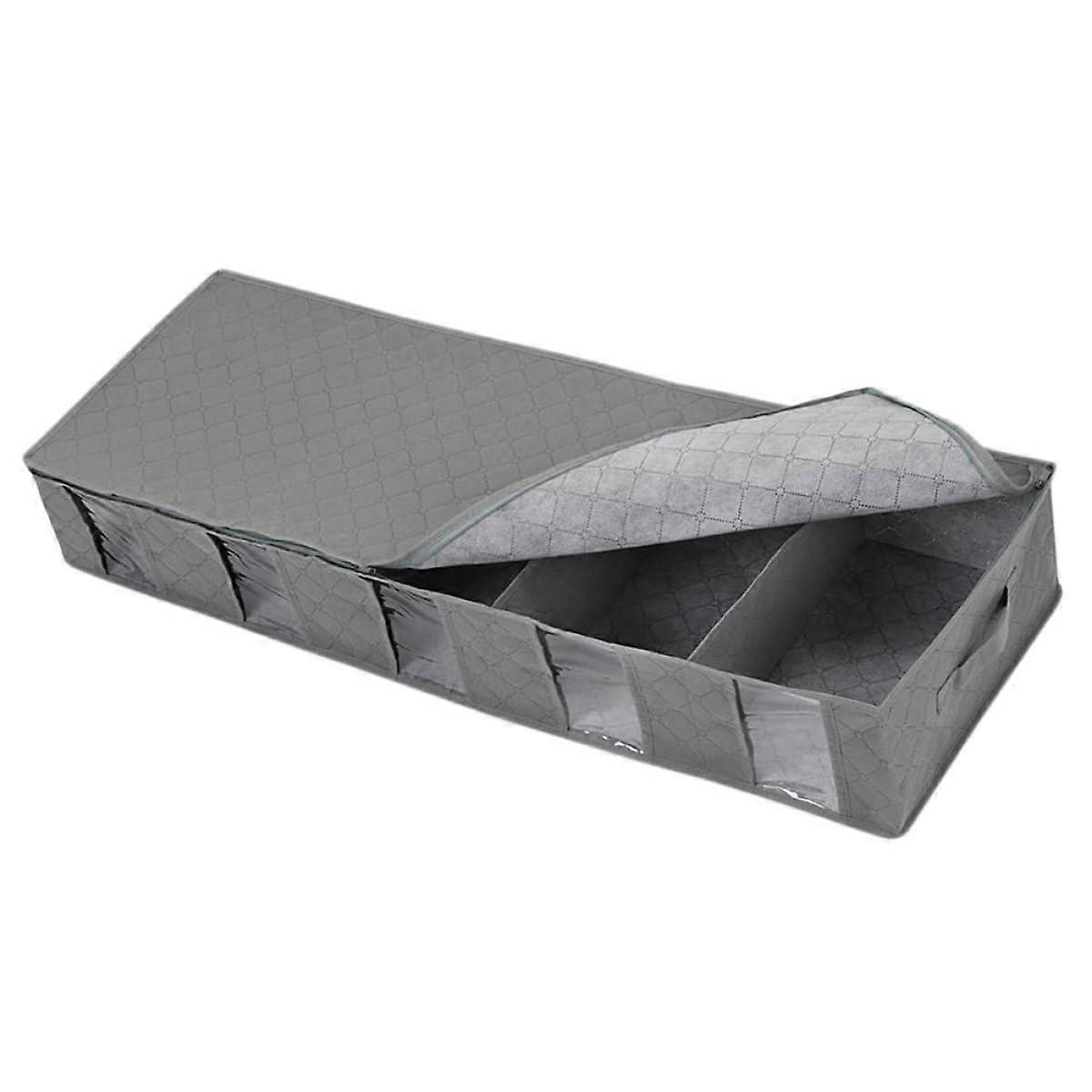 Underbed Storage Box Foldable with Dividers Waterproof Dustproof Moisture Resistant Organizer Gray