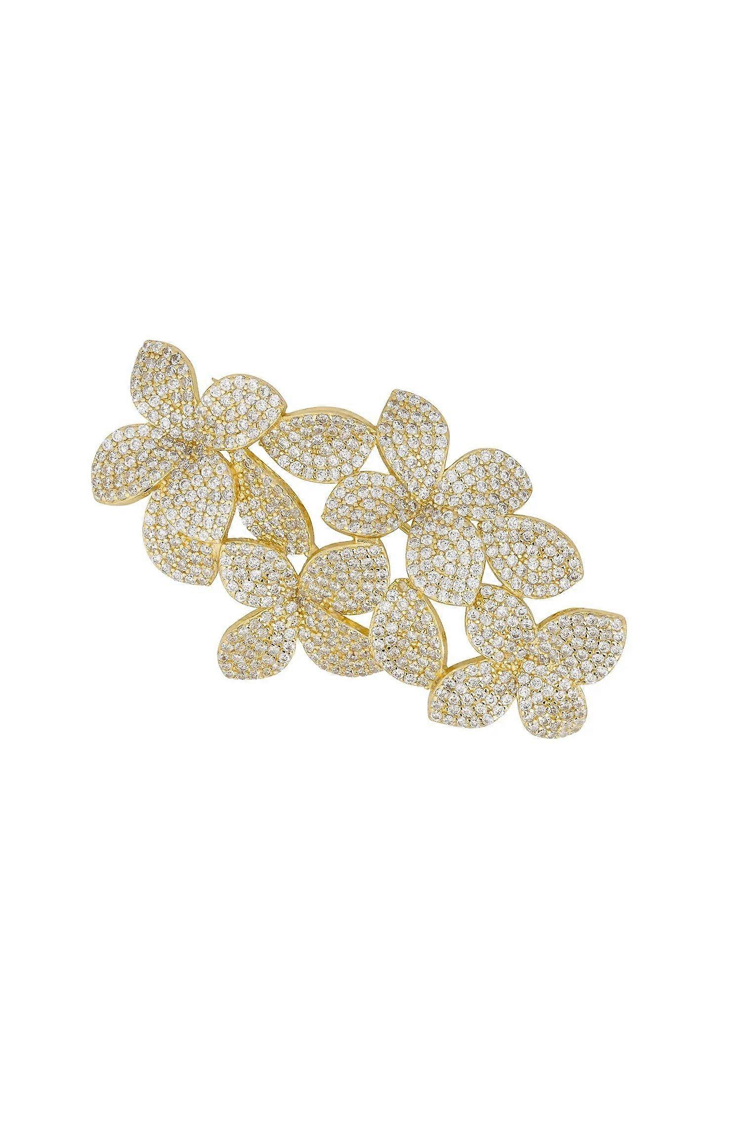 Latelita Sterling Silver and 18ct Gold Plated Cascading Flower Brooch with Cubic Zirconia Stones for Women - Gold