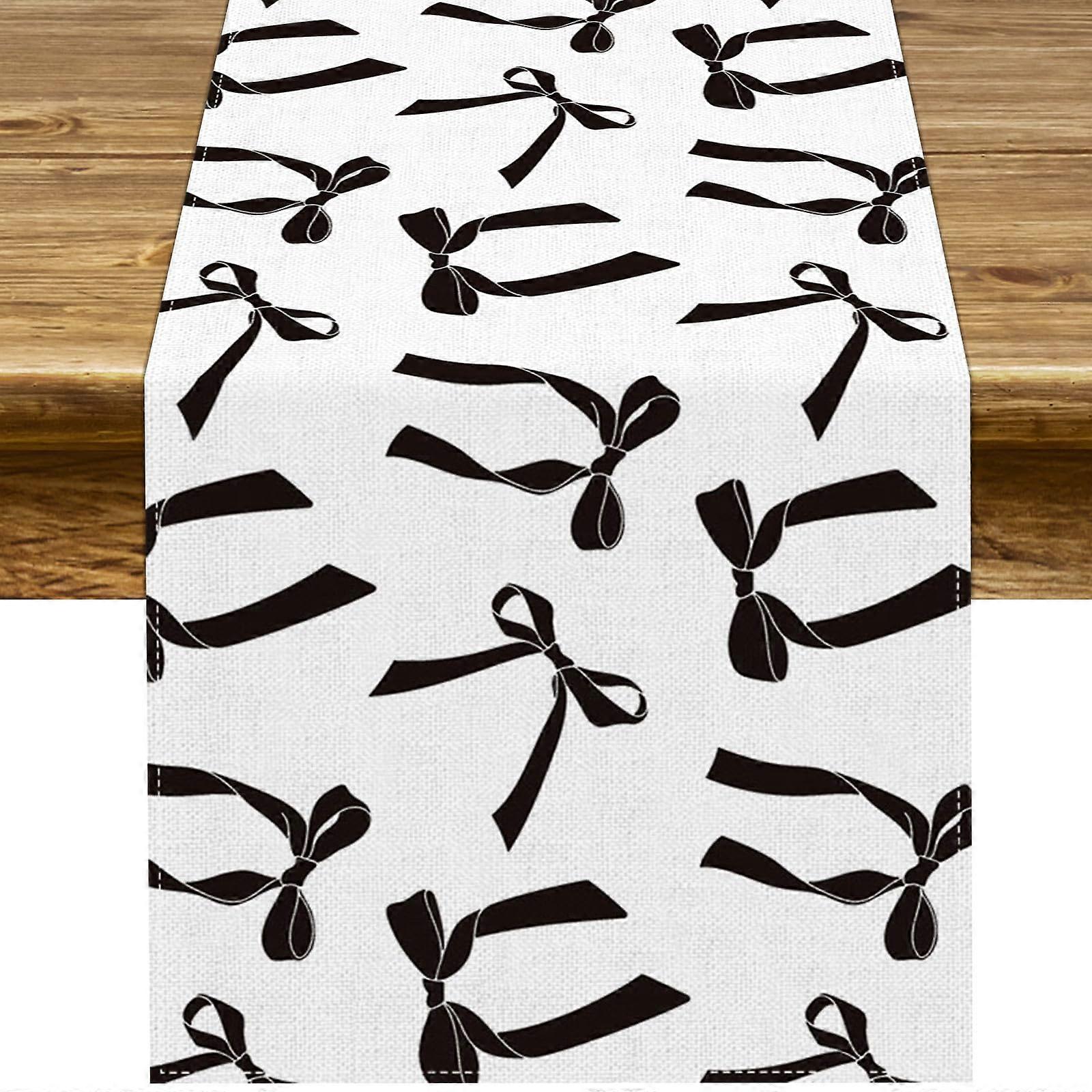 Black Linen Table Runner 13x72 Rustic Elegant Bow Design for Dining Table and Party Decorations