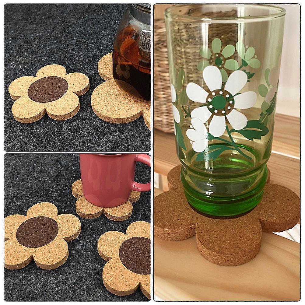 Flower Pattern Wood Coaster for Insulation 4Pcs Cork Drink Coasters Assorted Color