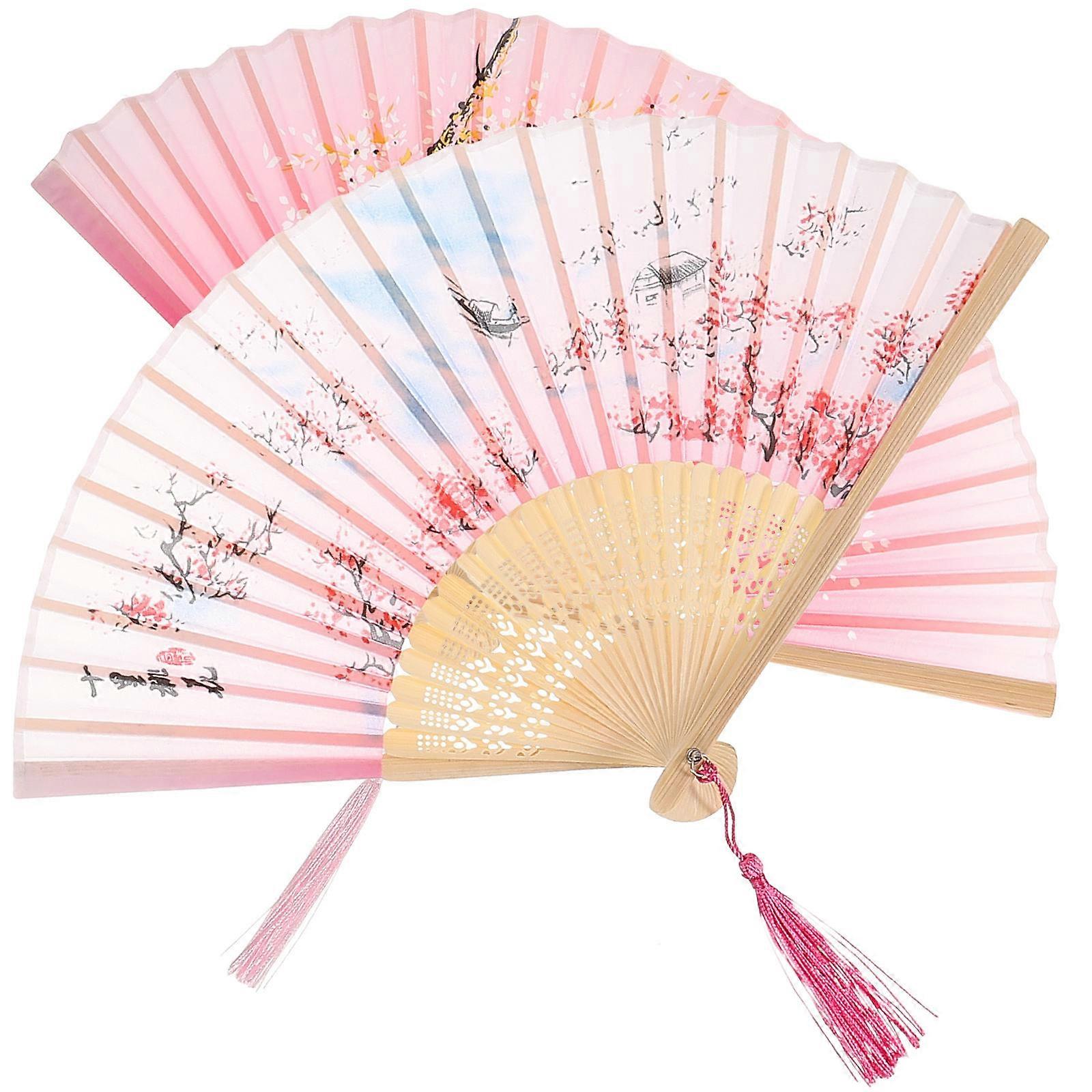 Bamboo Folding Fan Retro Folding Fan for Dancing Use 2Pcs
