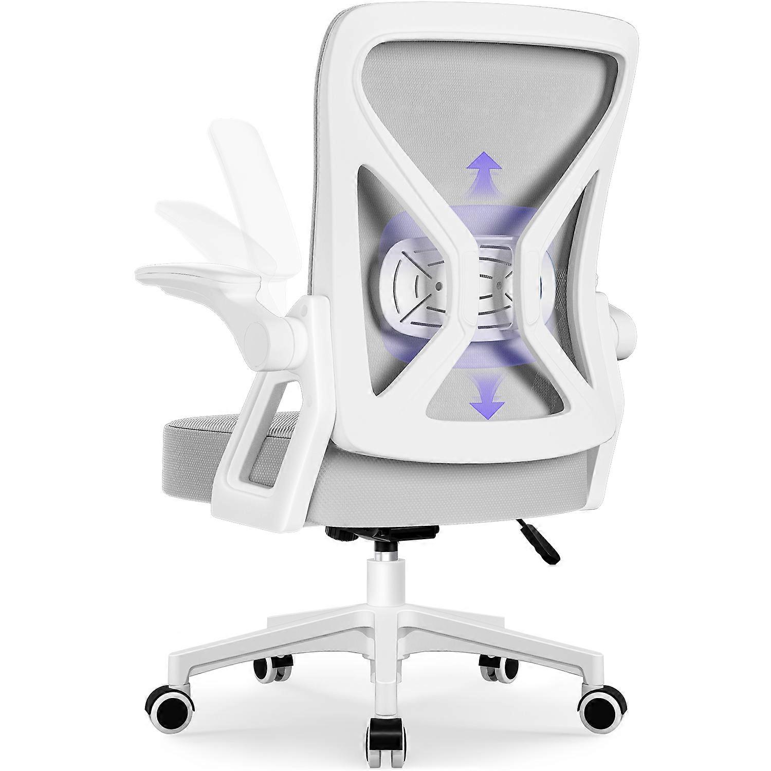 Bürostuhl, ergonomischer Netz-Schreibtischstuhl mit verstellbaren Armlehnen und Lendenwirbelstütze, Drehstuhl fürs Homeoffice, Grau