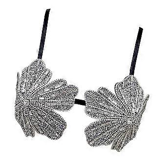 Stylish Women's Rhinestones Inlaid Top Brassiere Comfortable Polyester Fabric Flower Bustier for Outdoor Festivities  S Black