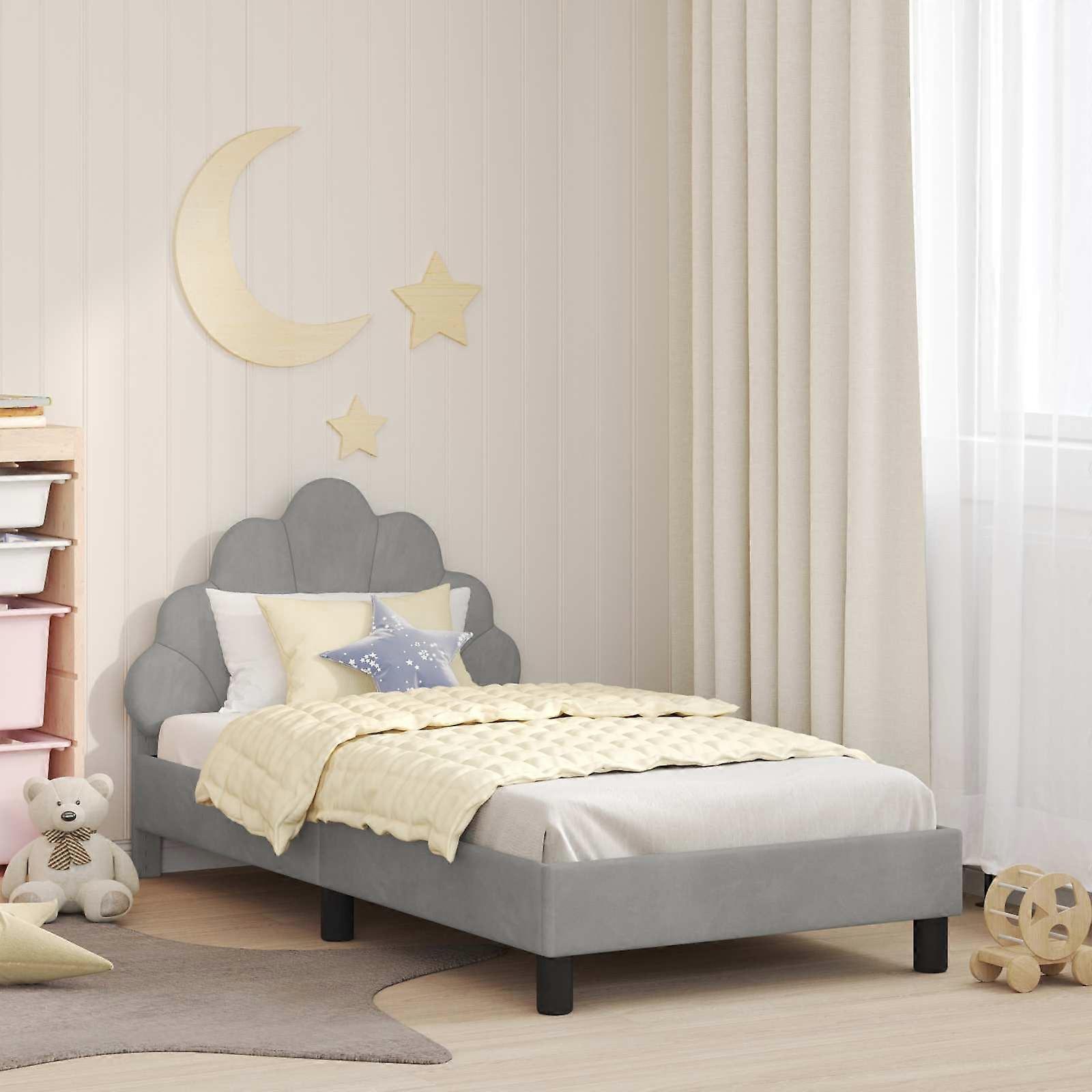 Kinderbettgestell mit Kopfteil Hellgrau 80 x 160 cm Samt