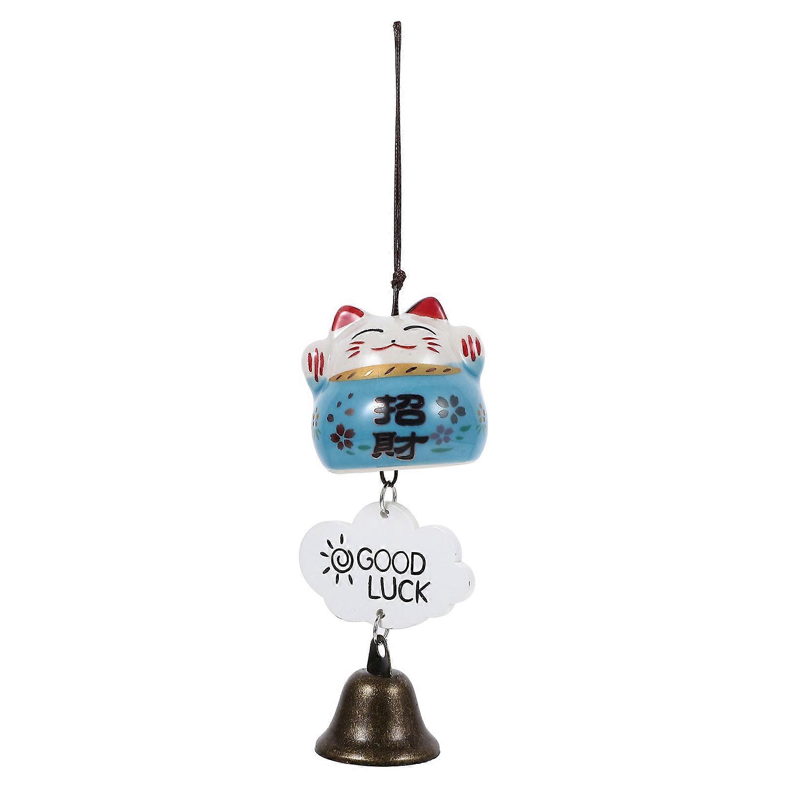 Fortune Cat Wind Bell Ceramic Hanging Decor for Home Use