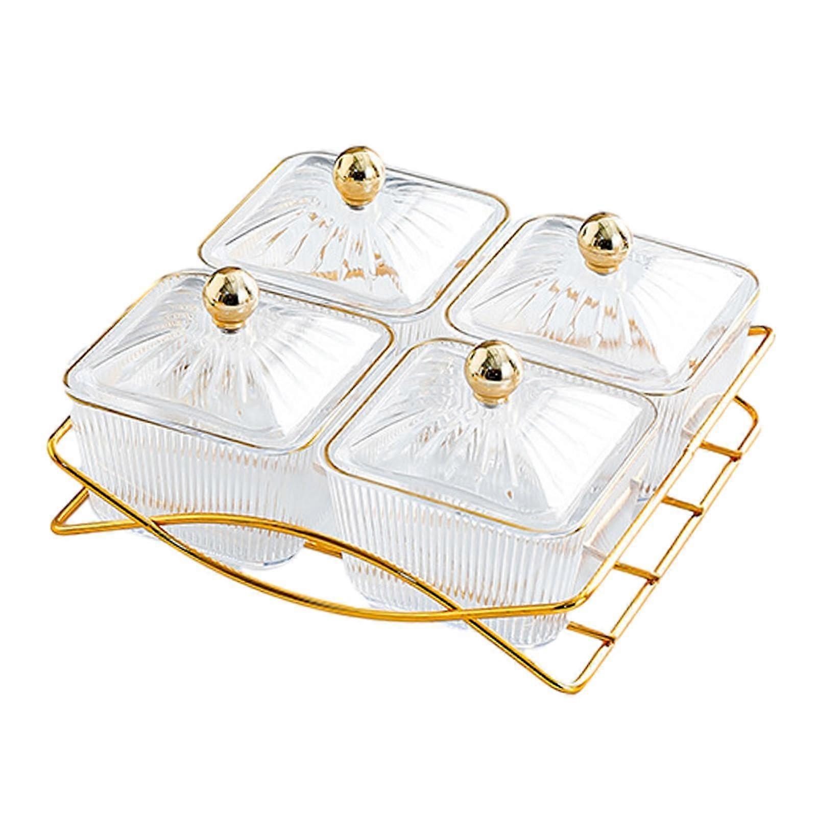 Clear Snack Serving Tray with Lid and Handle, Large Divided Appetizer Platter for Parties