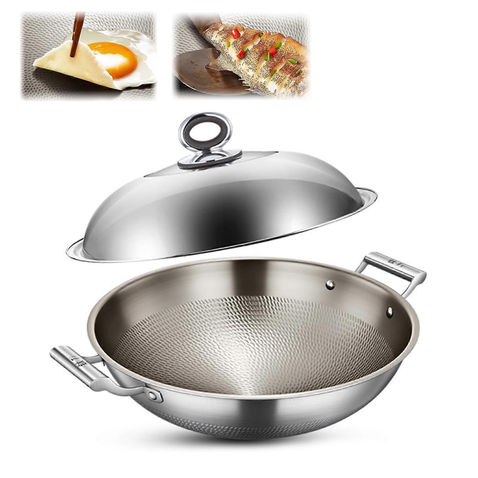 Titanium Non Stick Wok with Lid, Large Hammered Scratch Resistant Wok for Fast Even Heating