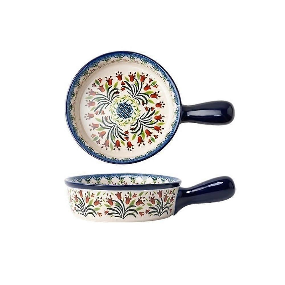 Large Ceramic Baking Dish with Handle, Oven Safe Lasagna Pan, Retro Style, Large Capacity