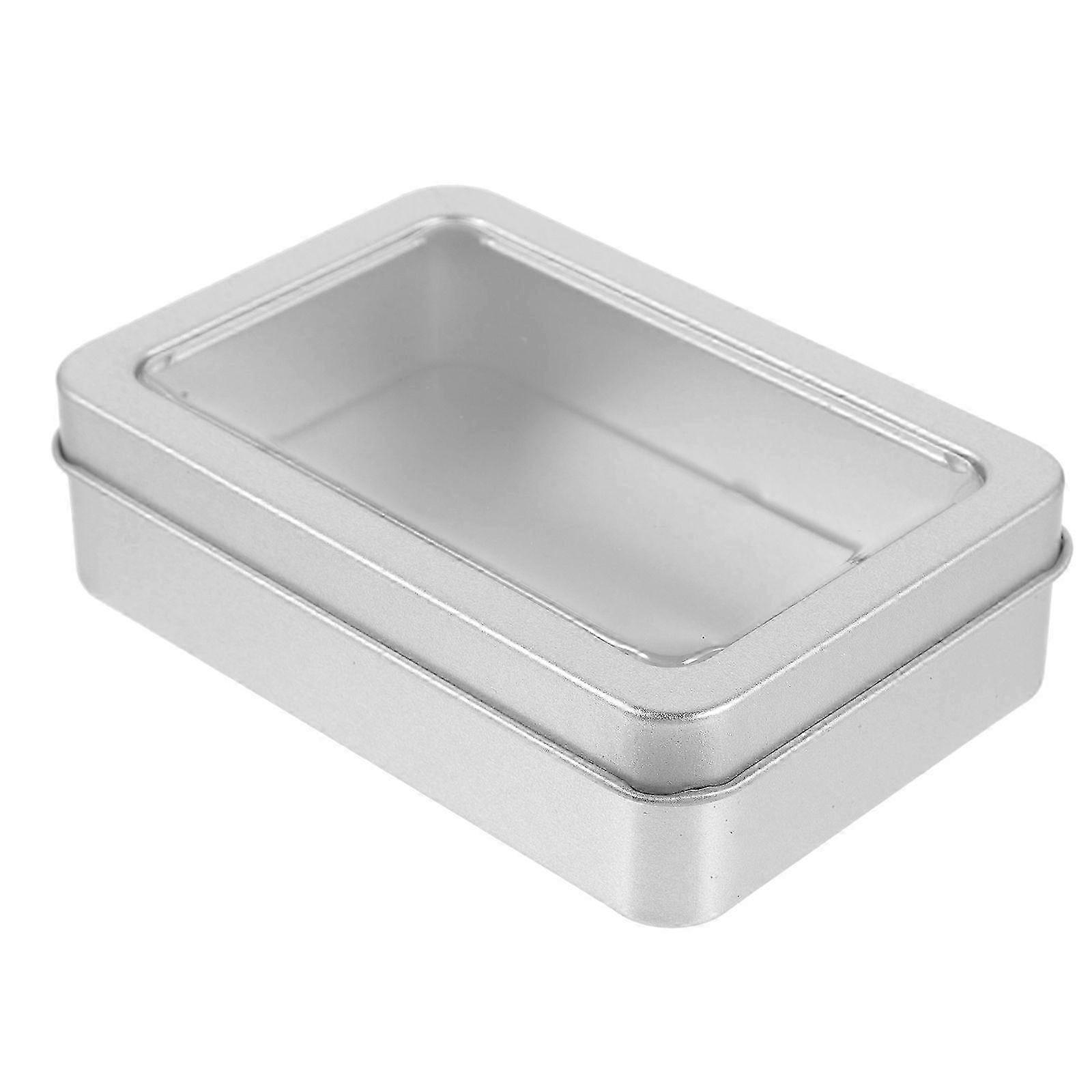 Rectangular Small Empty Metal Storage Box with Clear Window Lid Practical Storage Solution