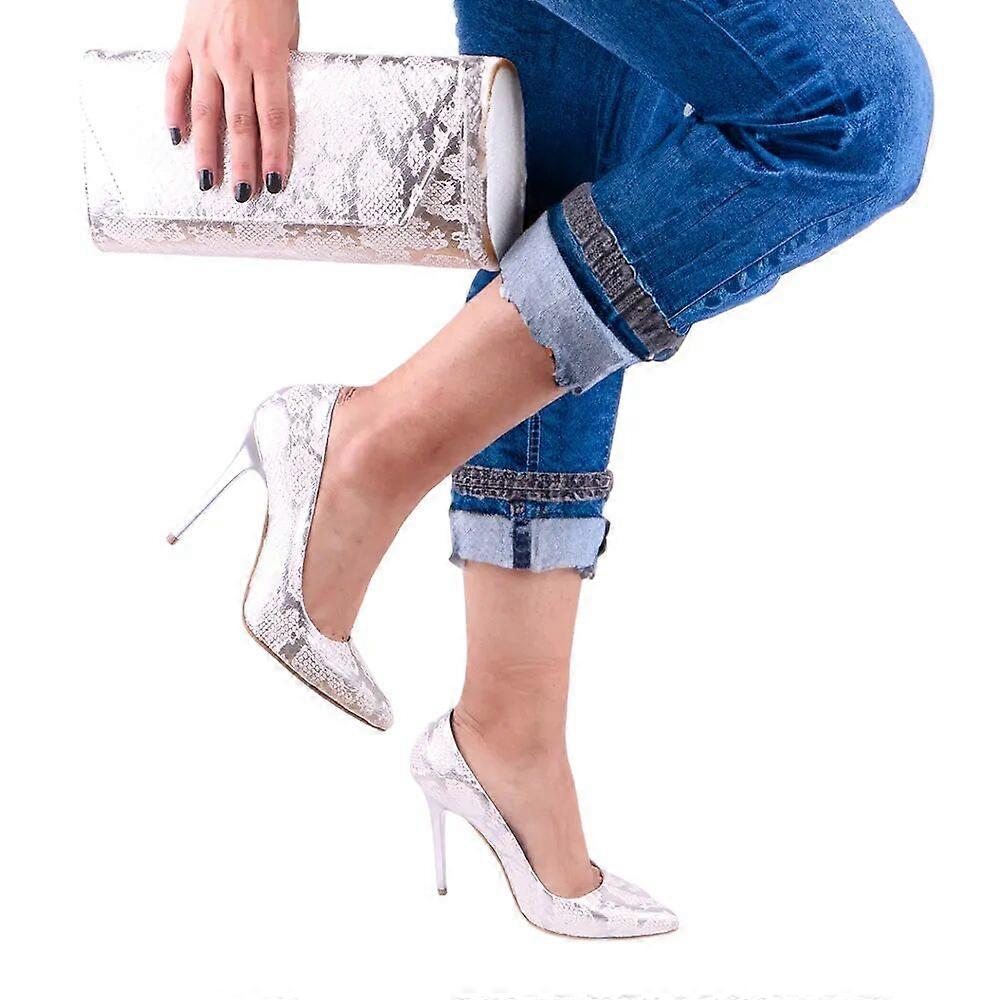 Grå stilettosko og taskesæt til kvinder