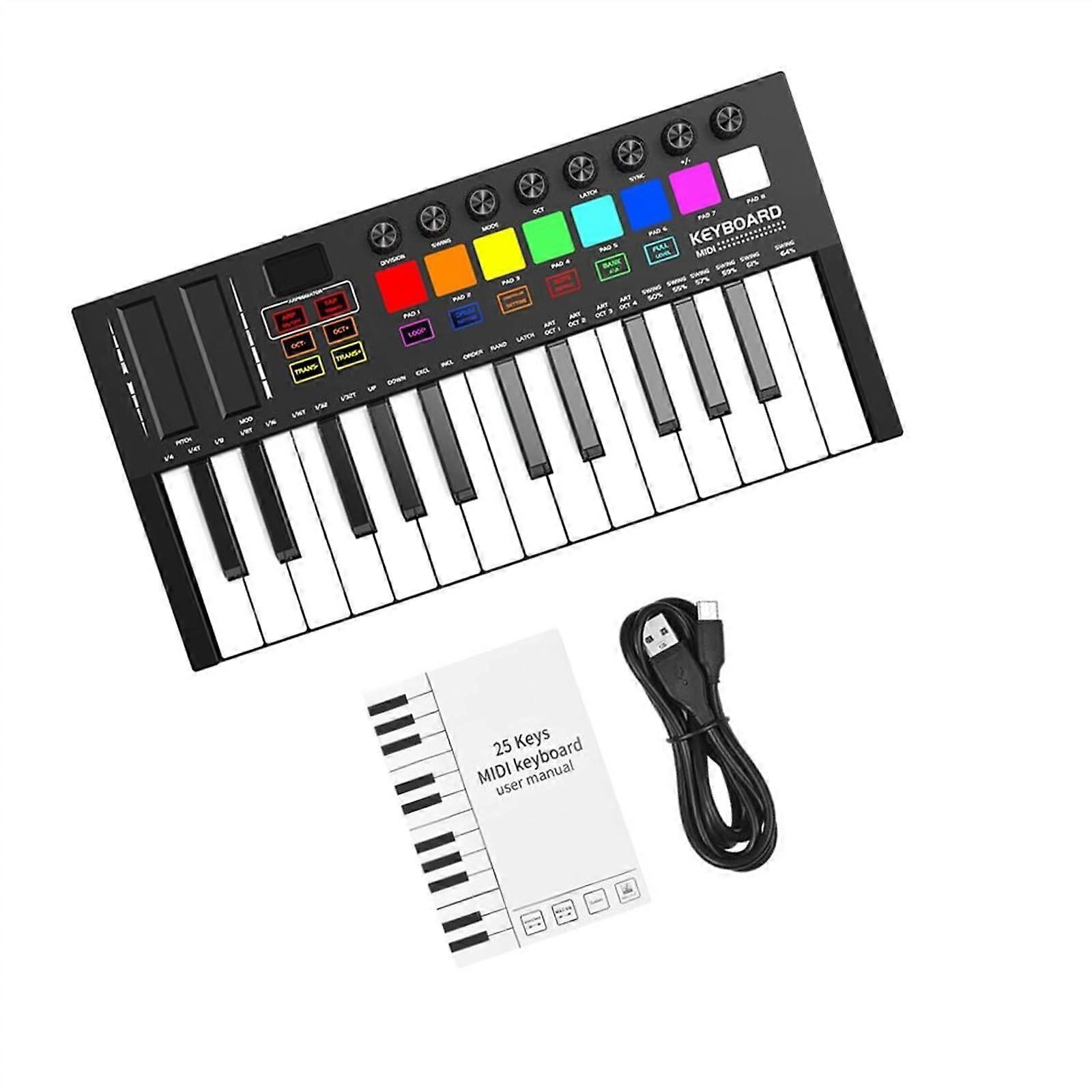 25 Key MIDI Keyboard Controller with TouchSensitive Keys and Pads for Music Production