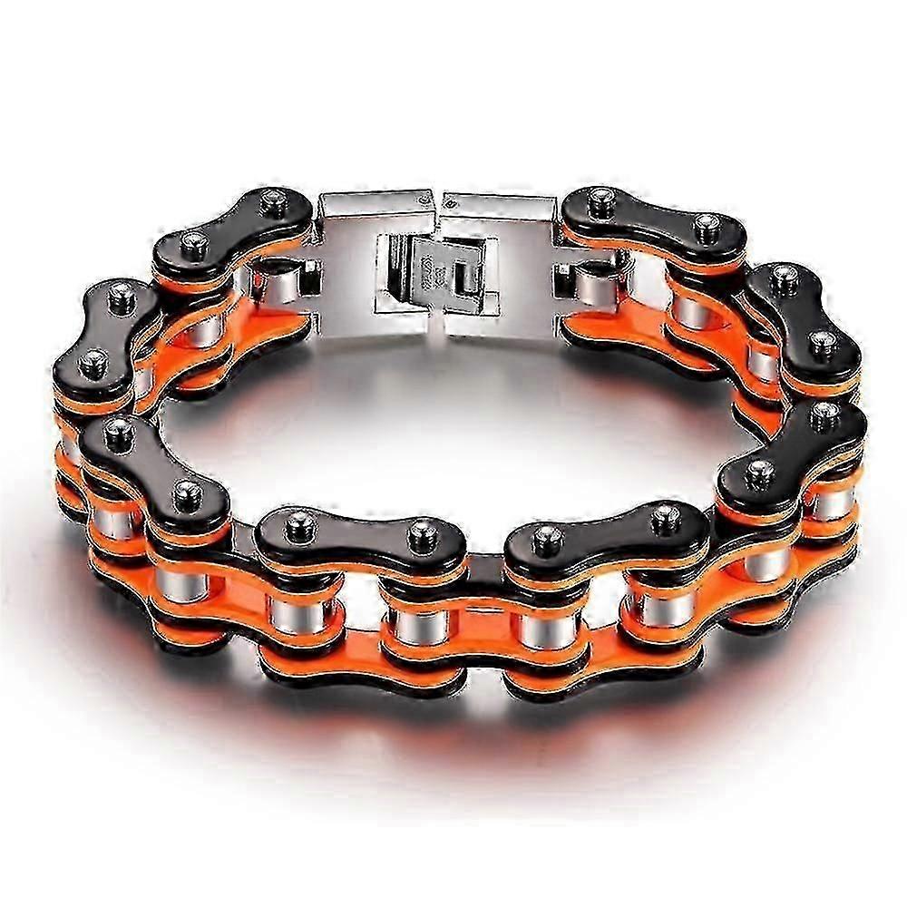 Stainless Steel Orange Black Motorcycle Chain Bracelet