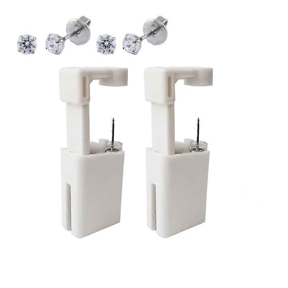 Ear Piercing Kit 2 Pack with Hypoallergenic 4mm CZ Studs, Disposable SingleUse Piercing Gun for Earlobe