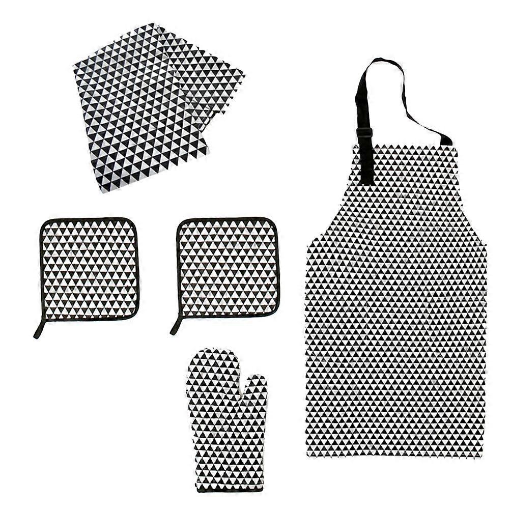 Cooking Apron Triangle Shape Cotton Canvas Set with Oven Mitts 5Pcs