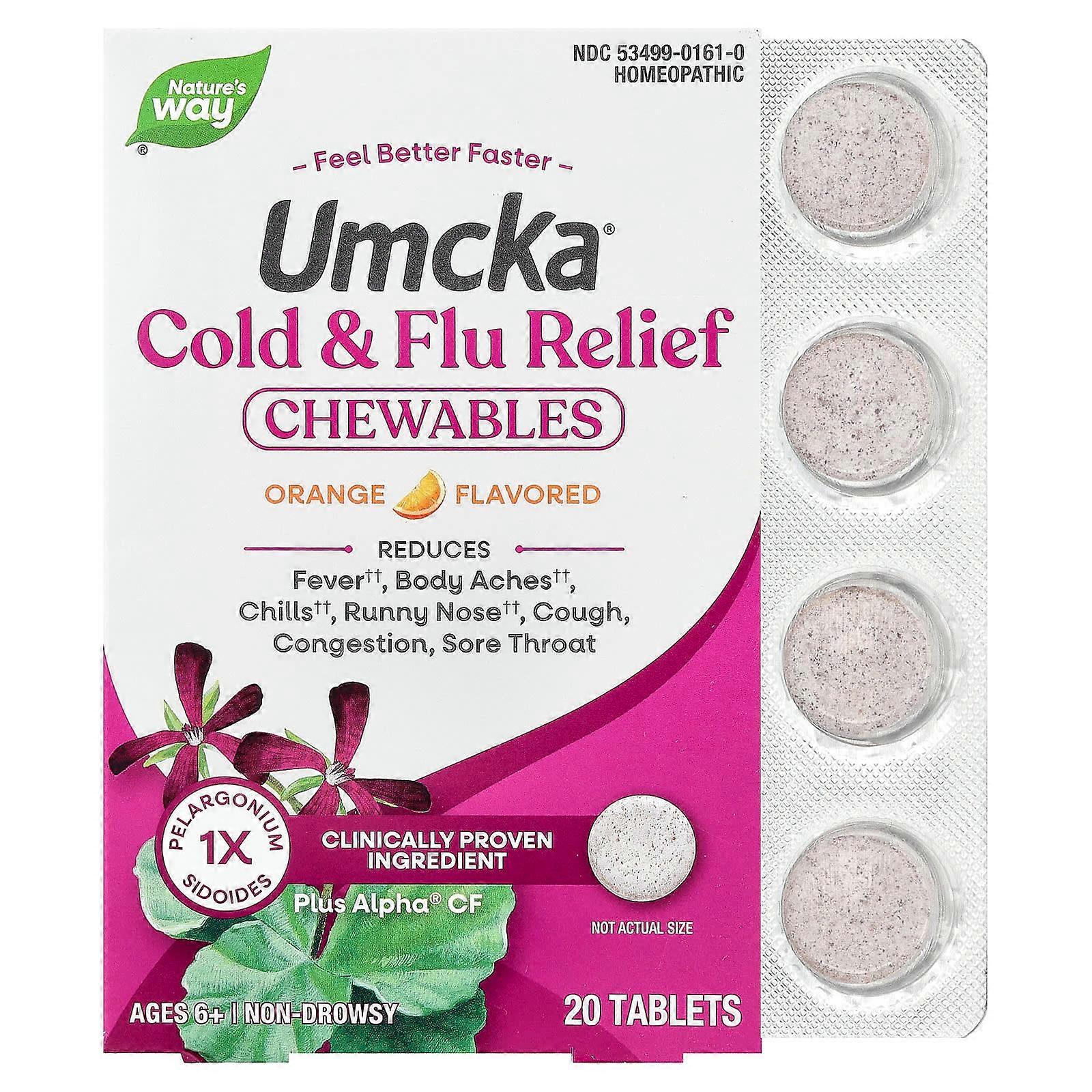 Nature's Way, Umcka, Cold+Flu, Orange, 20 Chewable Tablets