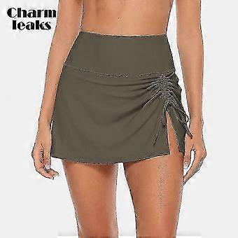 High Waisted Swim Skirt for Women with Drawstring and Built-in Panty Sporty Skirted Swim Bottom Swimsuit