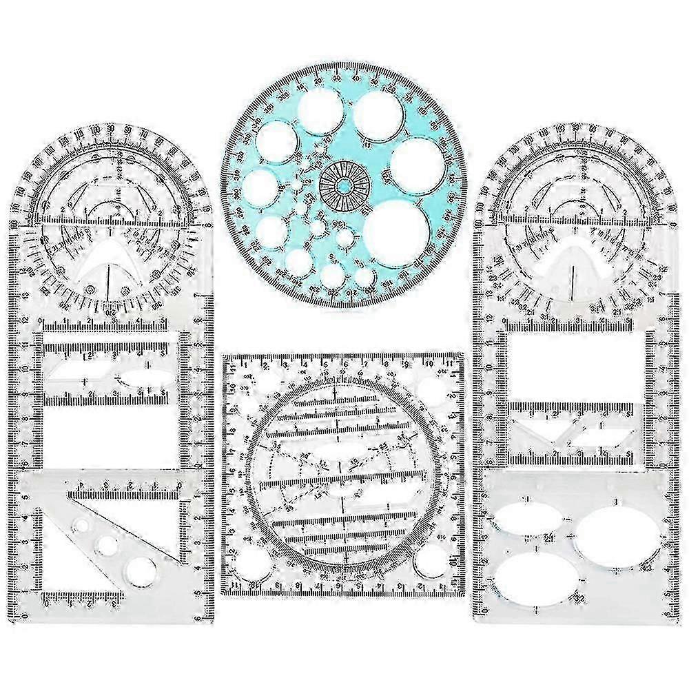 4 Pcs Geometric Ruler Set Plastic Mathematics Drawing Measuring Tools