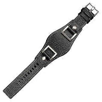 24MM Black Brown Cowhide Leather Watch Strap Band compatible with FOSSIL JR1157 Watches