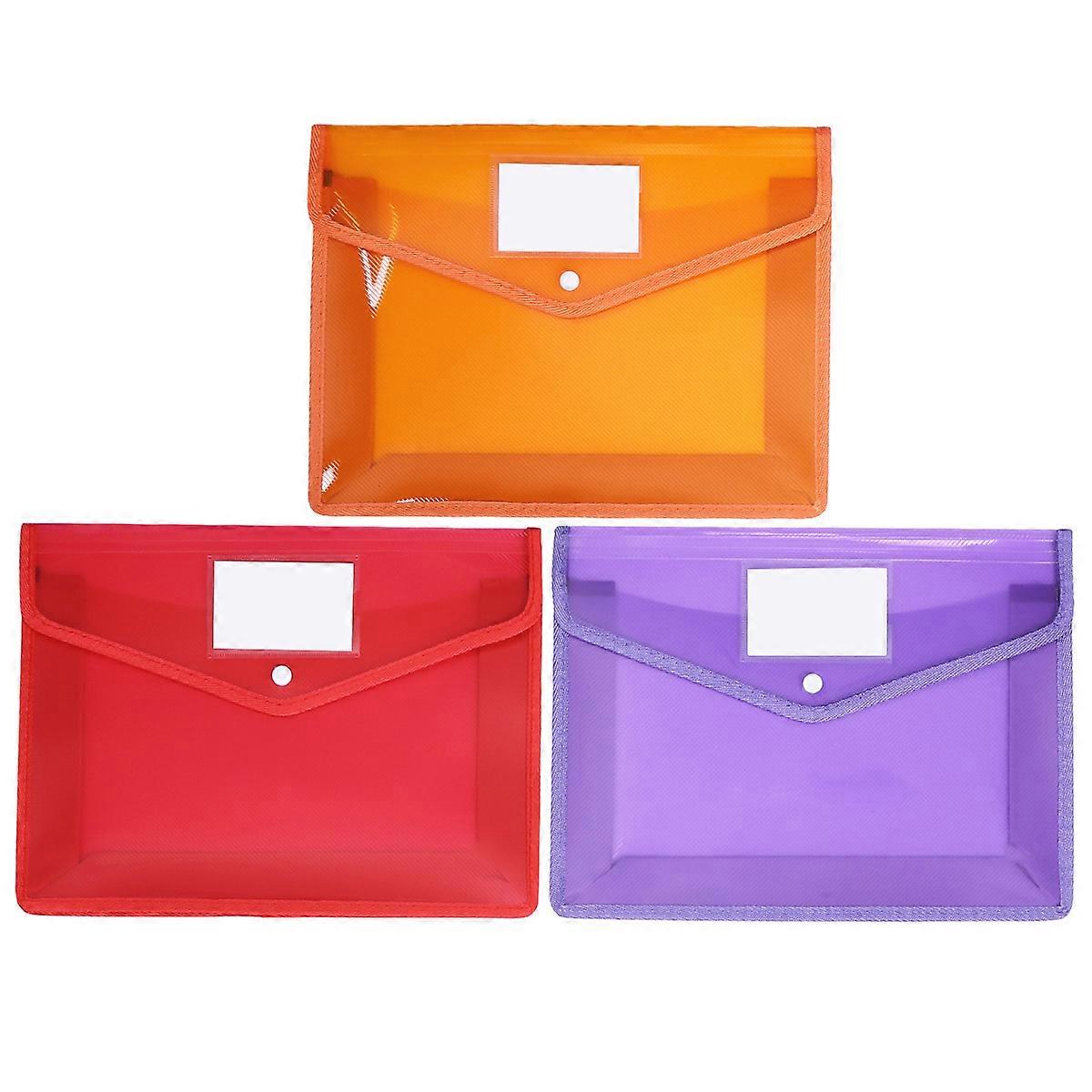 PVC Document Organizer Folder for Storage Use 3Pcs File Pouch Assorted Colors