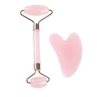 Jaderoller & Gua Sha, Gesichtsroller, Gesichtsschönheitsroller Hautpflegewerkzeuge, Rosenquarz-Massagegerät für Gesicht, Augen, Hals