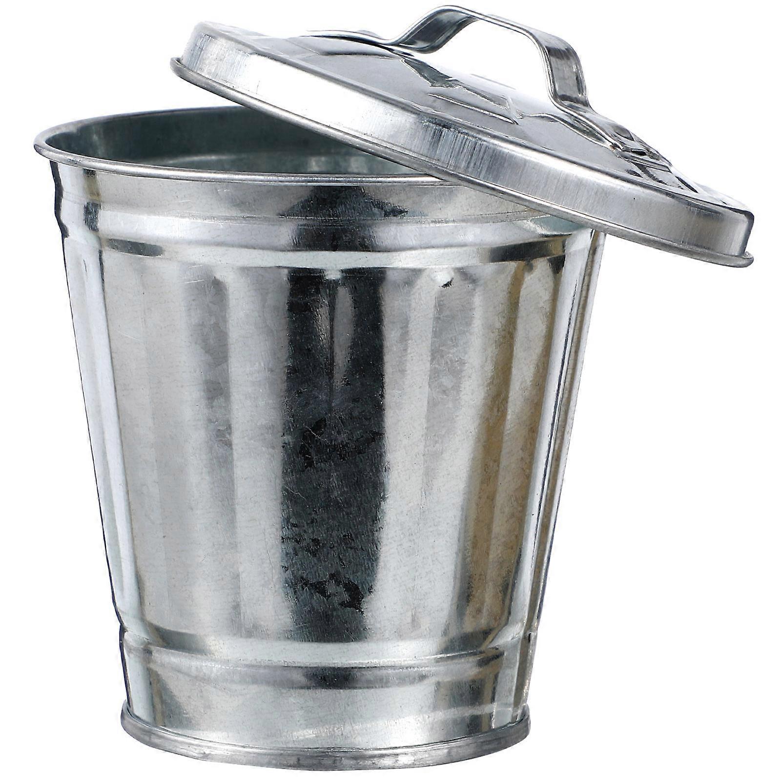 Desktop Garbage Container for Storage 1Pcs Silver Mini Wastebasket