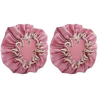 2X Double-Layer Shower Cap Women's Hat Bathing Long Hair Bathing Headgear Hair Cover Oil Fume Dry Hair Cap Pink