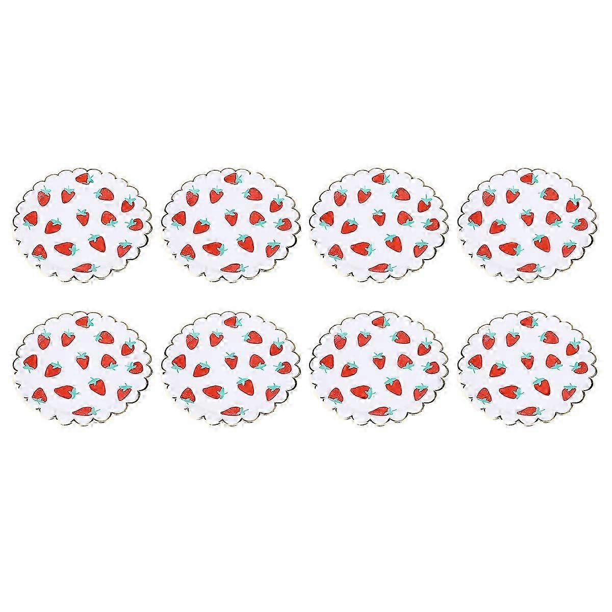 Round Strawberry Pattern Paper Plates | 8Pcs for Party Use