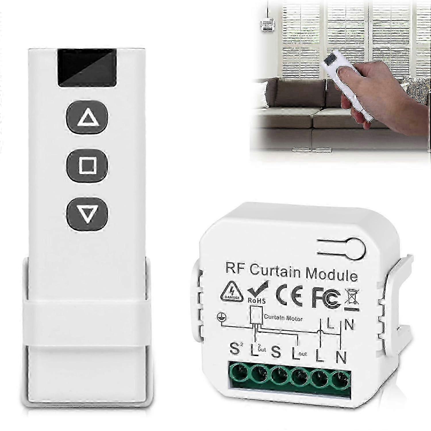 Wireless Roller Shutter Control Kit With Rf Remote Control + Receiver Module, Range Up To 100 M