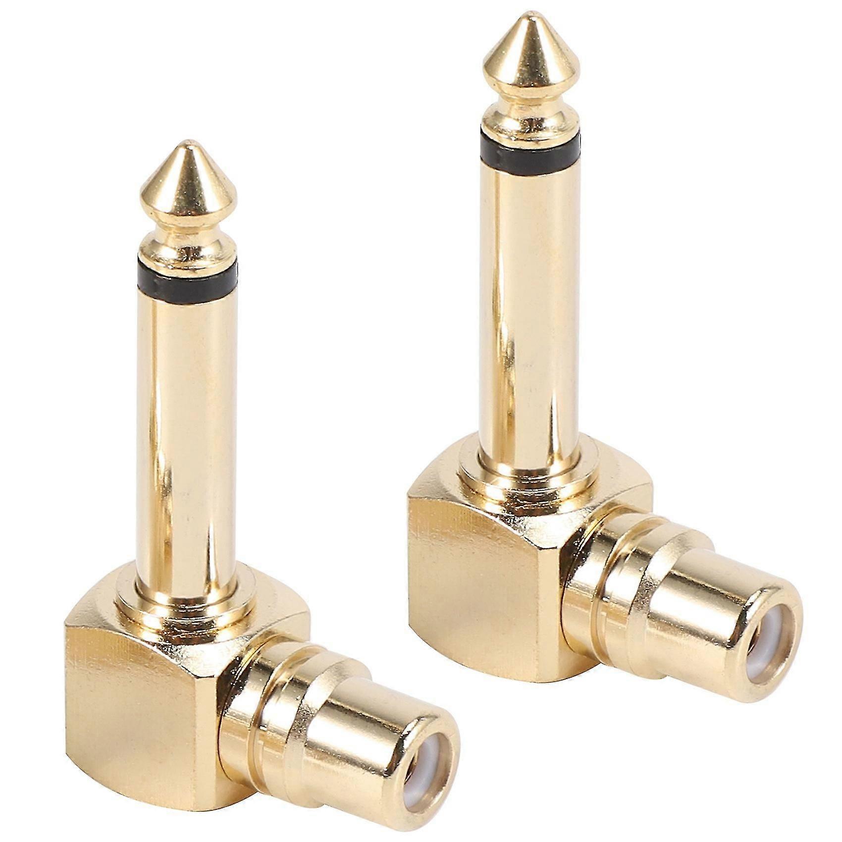 2-pack rca fêmea jack para 1/4 polegadas mono macho plugue adaptador de áudio ângulo reto, ouro