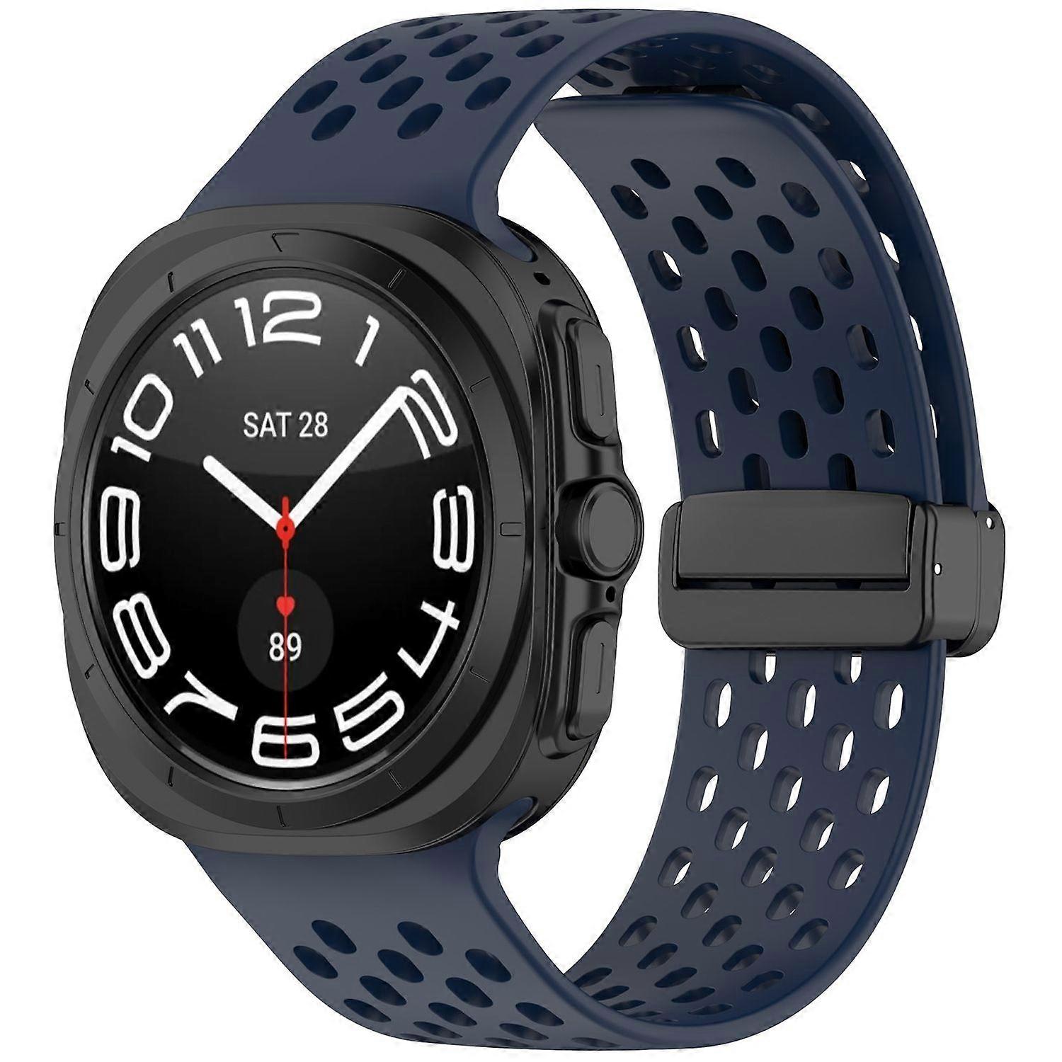 For Samsung Galaxy Watch Ultra 47mm Silicone Design Magnetic Buckle Replacement Arm Band Dark Blue