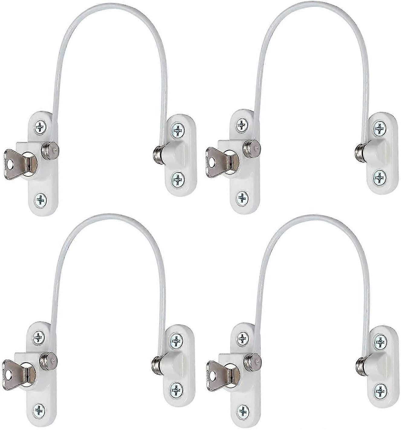 4 Pcs White Security Window Lock, Window Security Door Lock With Key