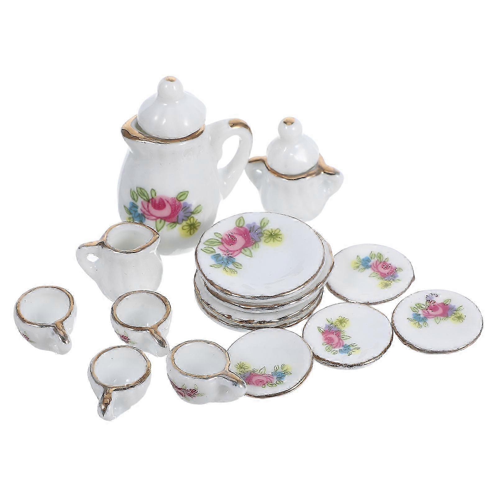 1 Set Miniature Tea Set Mini Ceramic Tableware Model Mini House Accessory