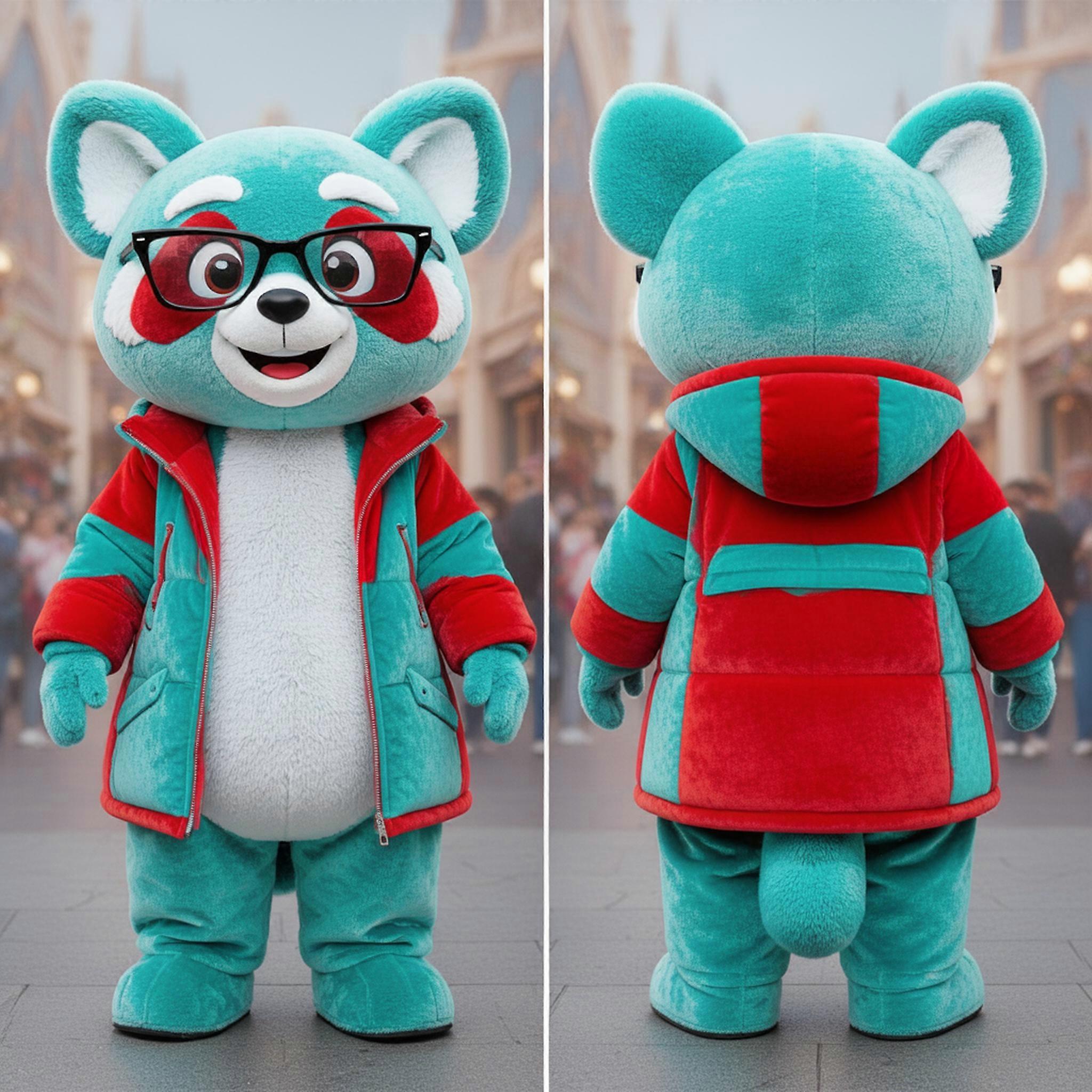 MASTICOT Turquoise Plush Cartoon Red Panda Mascot