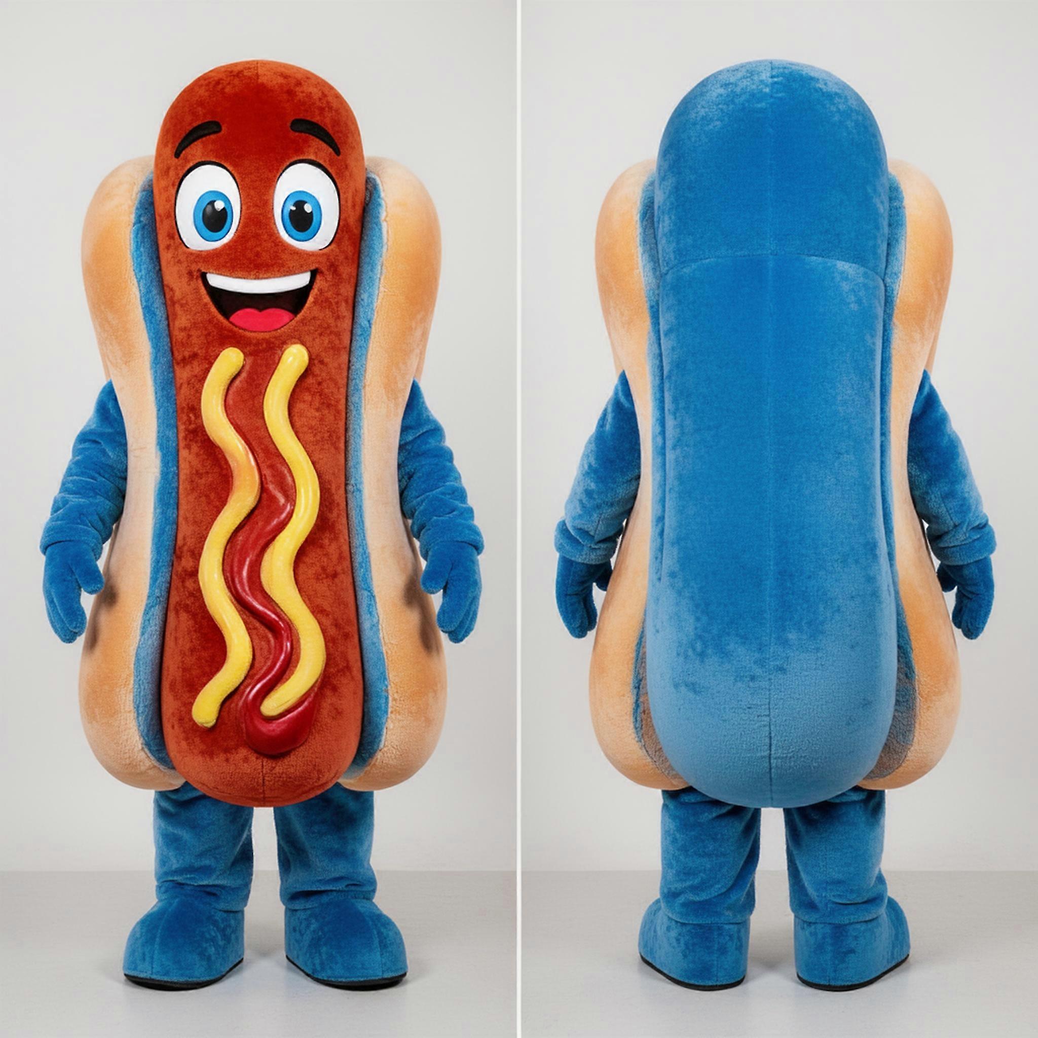 MASTICOT Deep Blue Fluffy Hot Dog Mascot