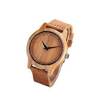 Quartz Watch Wooden Surface Fashion Wristwatch PU Belt Quartz Wristwatch for Men Male