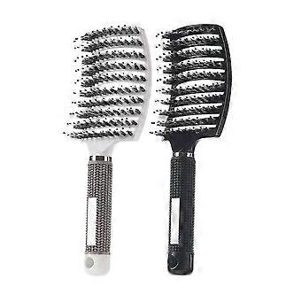 2 Pack Boar Bristle Hair Brush, Curved And Vented Detangling Hair Brush C