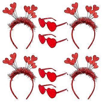 8 Pcs Valentine's Day Headbands with Red Sequin Heart Design and Heart-Shaped Glasses, for Wedding Celebrations and Festive Parties