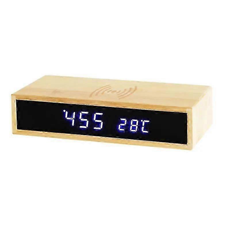 Wood Alarm Clock Featuring Built-in Wireless Charging Function