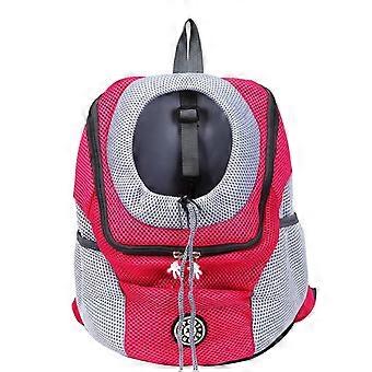 Pet Carrier Backpack with Breathable Mesh, Adjustable Drawstring, Front Chest Design, Rose Red L