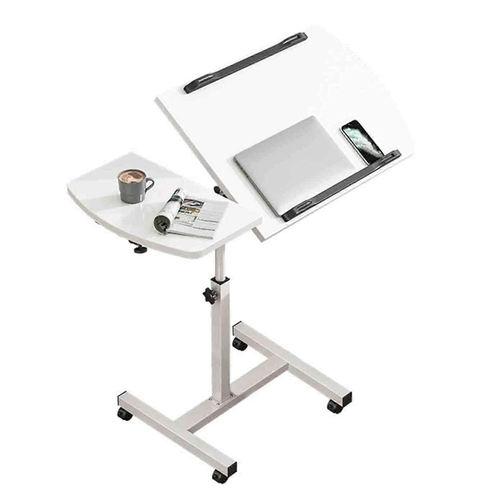 Overbed Table Adjustable Height Desk with 90° Tilt Surface, Lockable Wheels, Foldable Compact Design